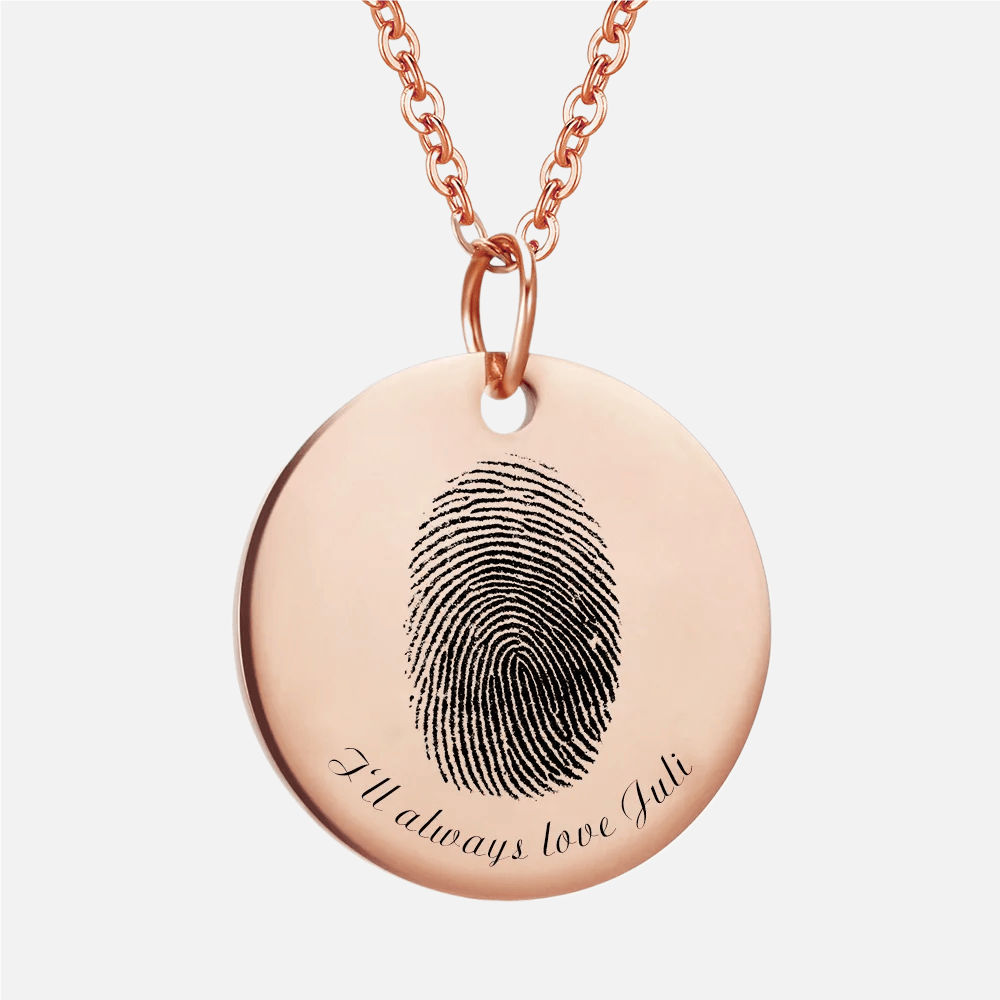 Print Fingerprint &amp; Inscribed Name Pendant (with Photo) - Jewelled Me