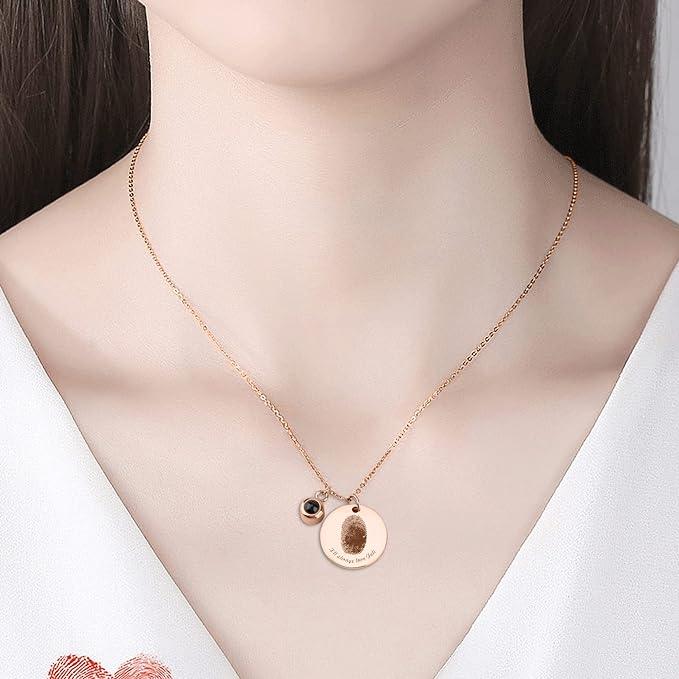 Print Fingerprint &amp; Inscribed Name Pendant (with Photo) - Jewelled Me