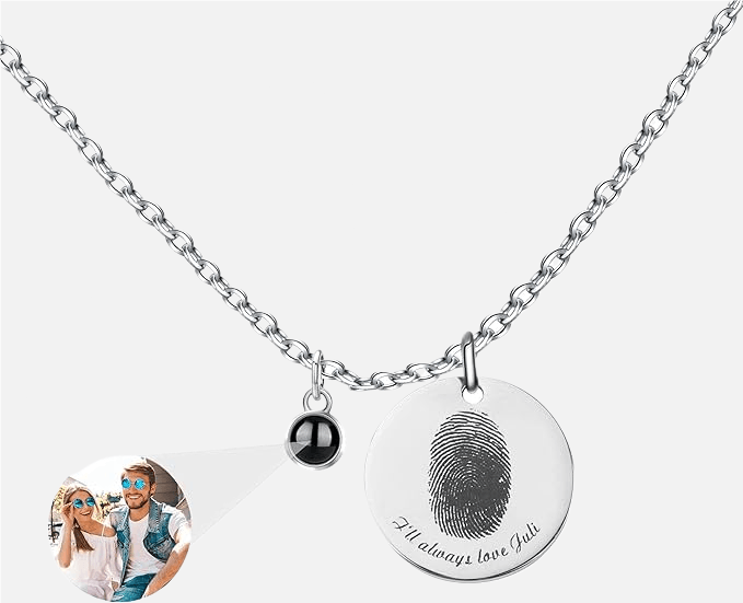 Print Fingerprint &amp; Inscribed Name Pendant (with Photo) - Jewelled Me