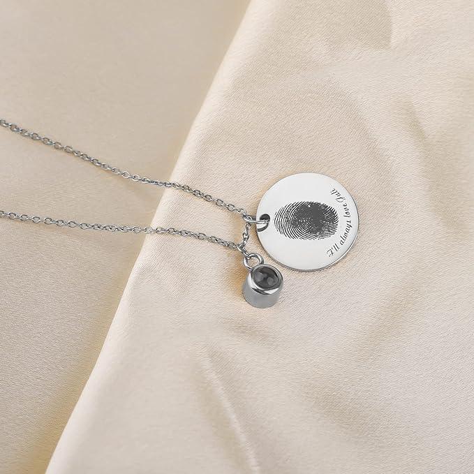 Print Fingerprint &amp; Inscribed Name Pendant (with Photo) - Jewelled Me