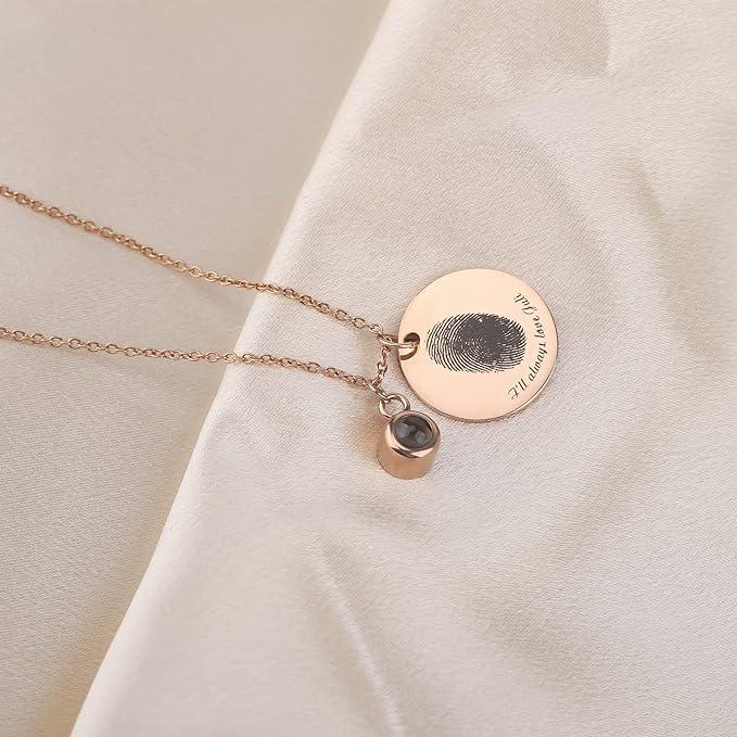 Print Fingerprint &amp; Inscribed Name Pendant (with Photo) - Jewelled Me