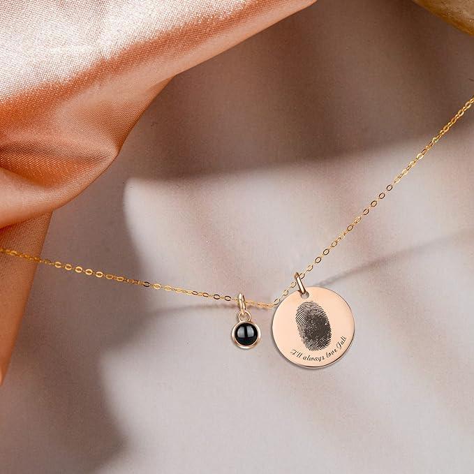 Print Fingerprint &amp; Inscribed Name Pendant (with Photo) - Jewelled Me