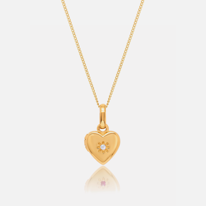 Close-up of the Gold Birthstone Heart Locket with April Diamond birthstone – Jewelled Me