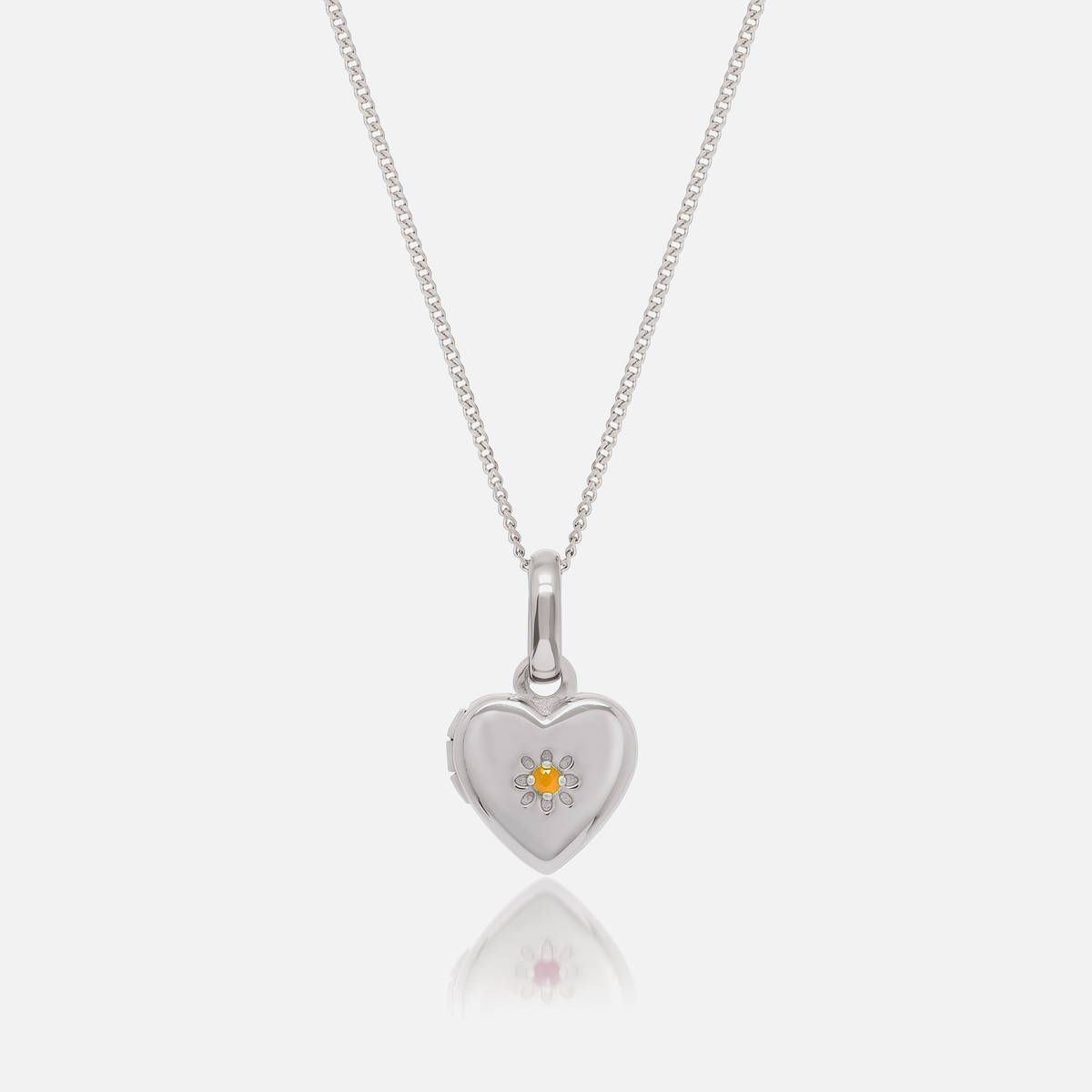 Close-up of the Silver Birthstone Heart Locket with November Citrine birthstone – Jewelled Me