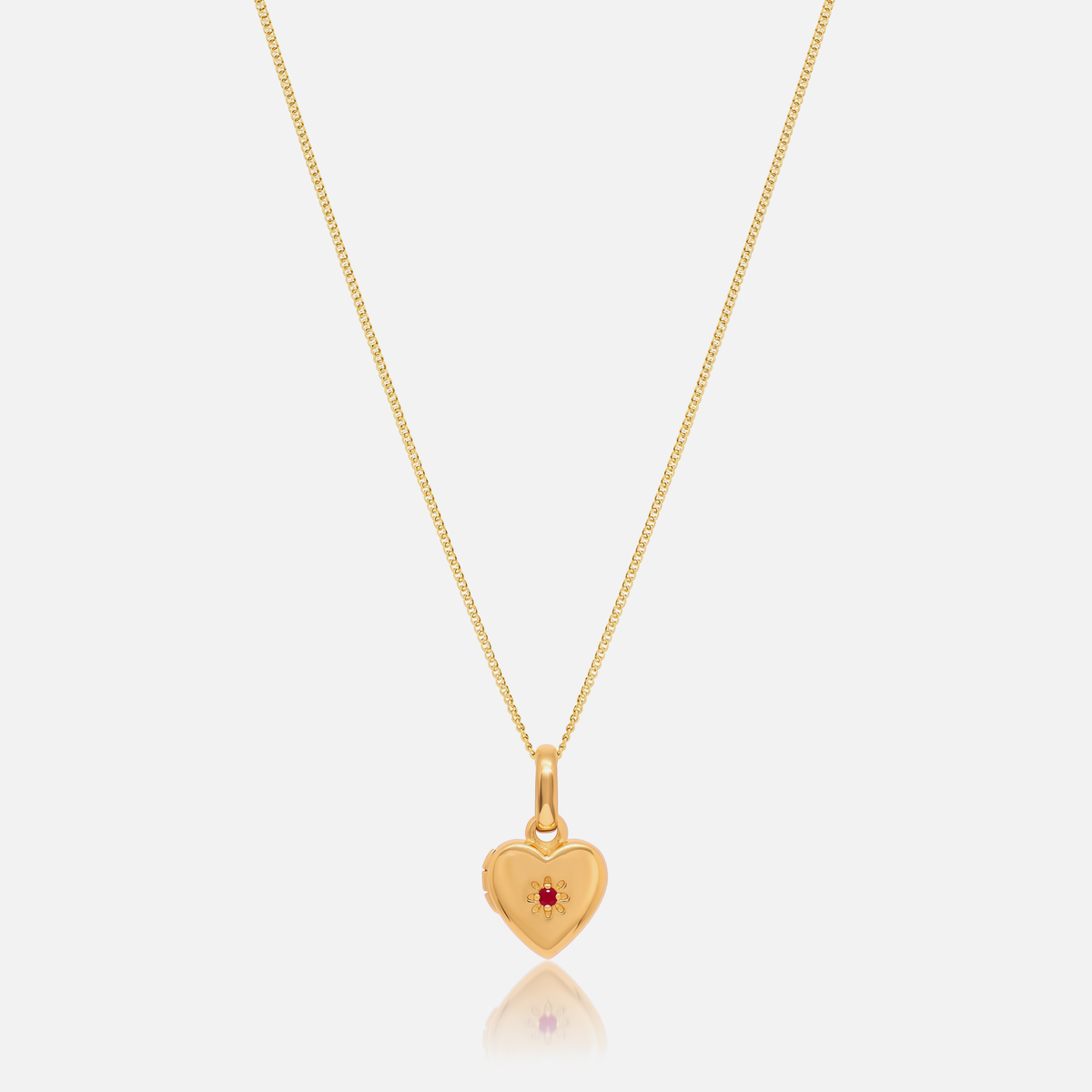 Birthstone Heart Locket Necklace in Gold with July Ruby birthstone – Jewelled Me