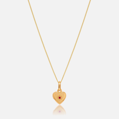 Birthstone Heart Locket Necklace in Gold with July Ruby birthstone – Jewelled Me
