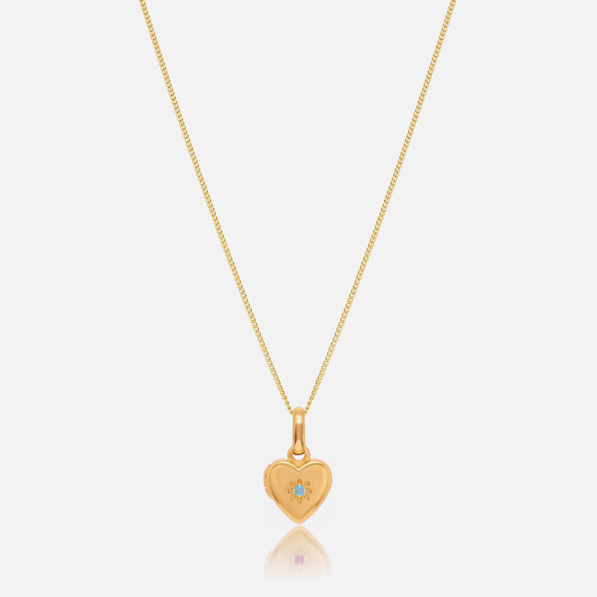Birthstone Heart Locket Necklace in Gold with March Aquamarine birthstone – Jewelled Me