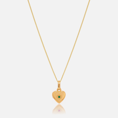 Birthstone Heart Locket Necklace in Gold with May Emerald birthstone – Jewelled Me