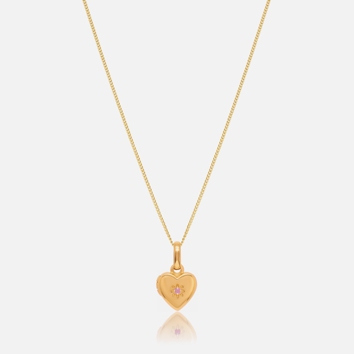 Birthstone Heart Locket Necklace in Gold with October Rose Quartz birthstone – Jewelled Me