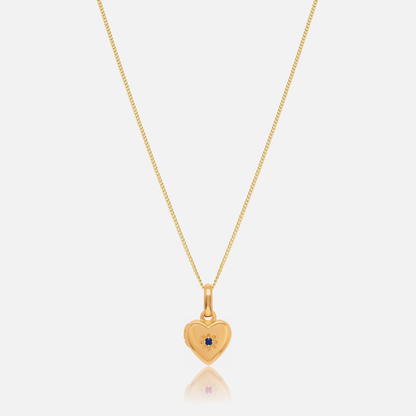 Birthstone Heart Locket Necklace in Gold with September Sapphire birthstone – Jewelled Me