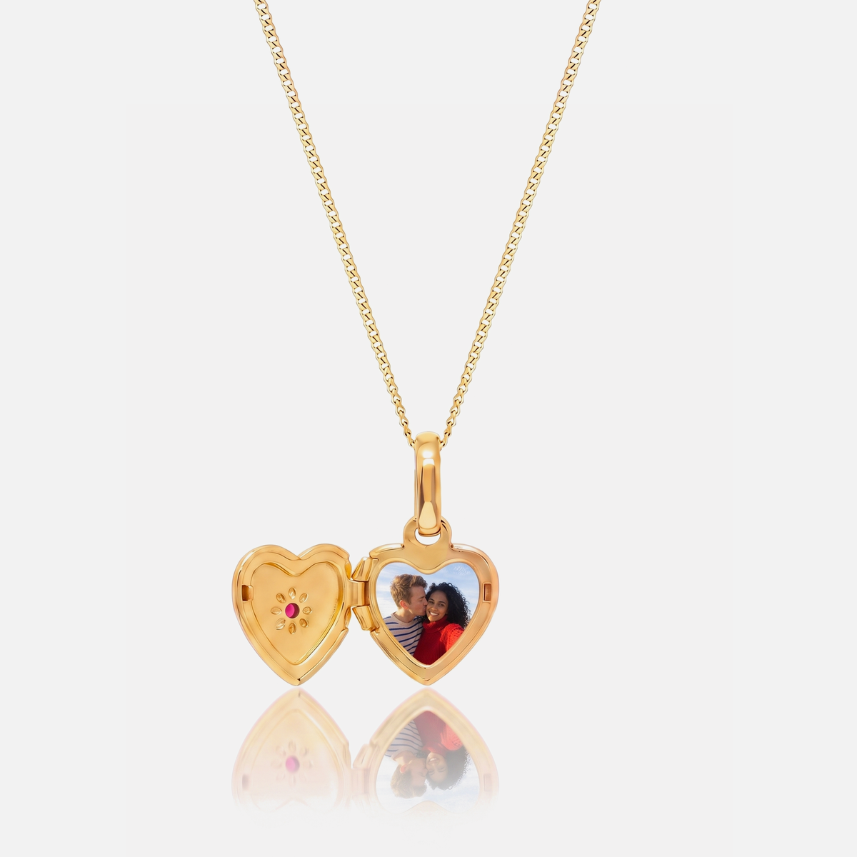 Gold Birthstone Heart Locket Necklace open to show a personalised photo inside – Jewelled Me