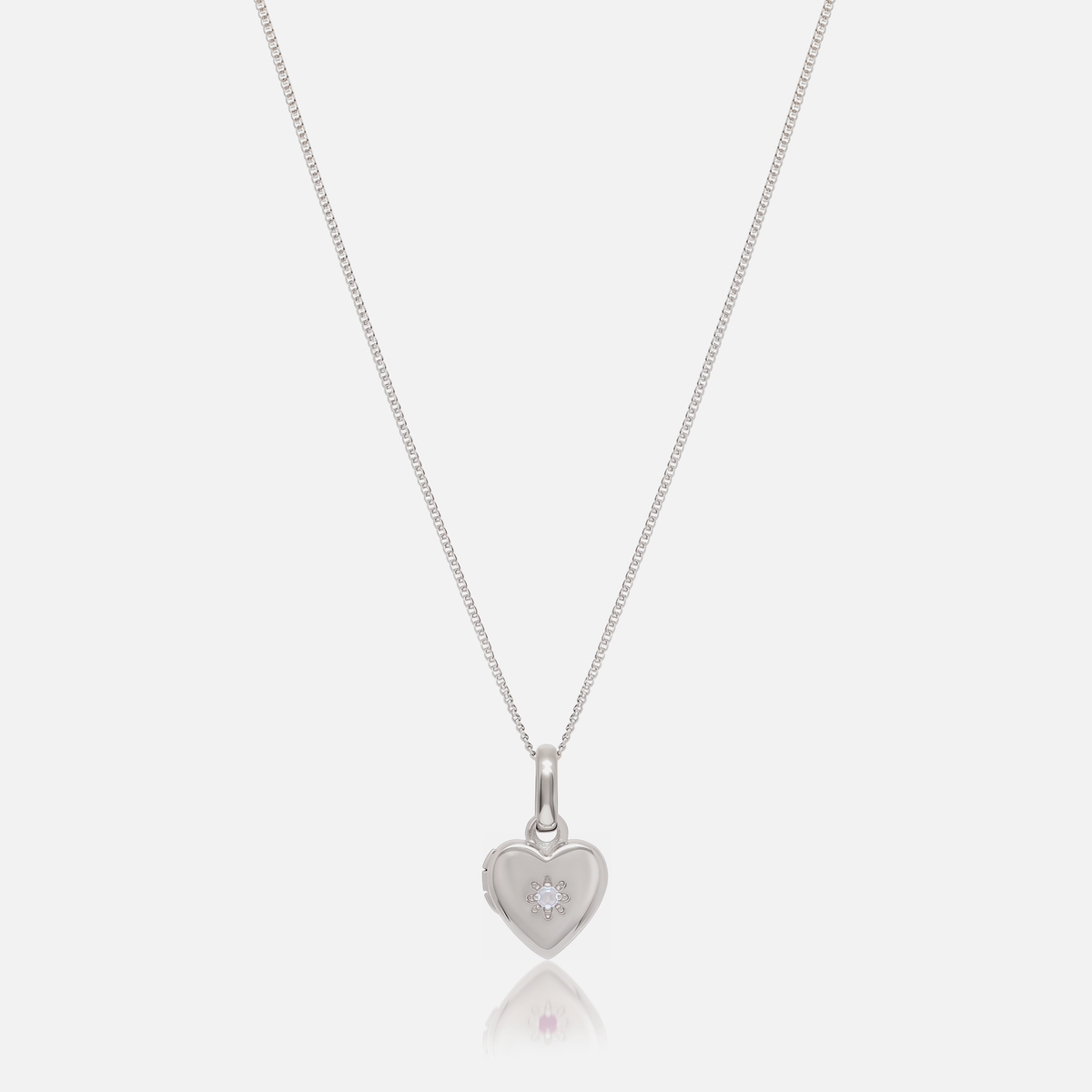 Birthstone Heart Locket Necklace in Silver with April Diamond birthstone – Jewelled Me