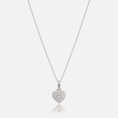 Birthstone Heart Locket Necklace in Silver with April Diamond birthstone – Jewelled Me