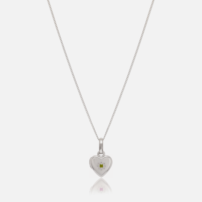 Birthstone Heart Locket Necklace in Silver with August Peridot birthstone – Jewelled Me