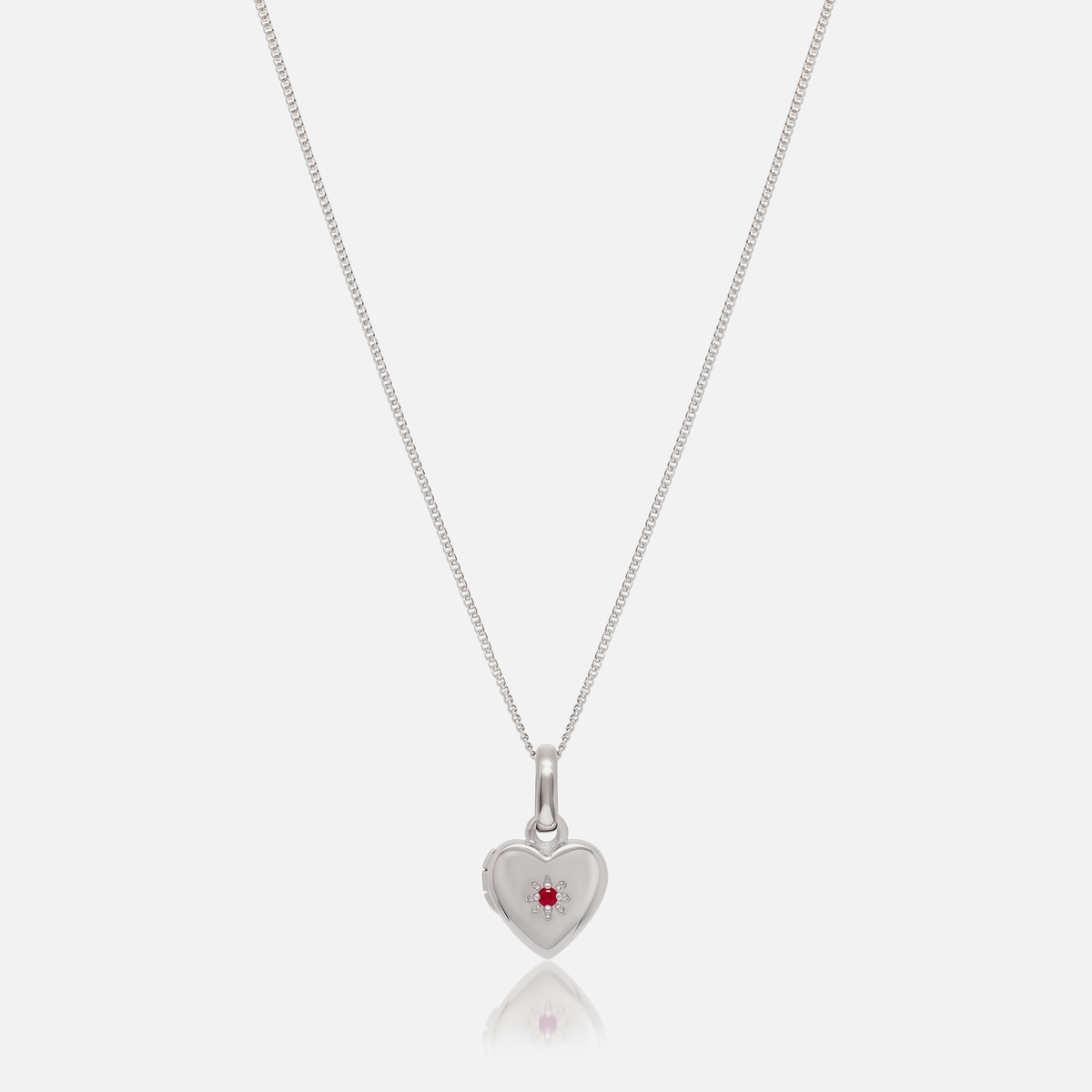 Birthstone Heart Locket Necklace in Silver with July Ruby birthstone – Jewelled Me