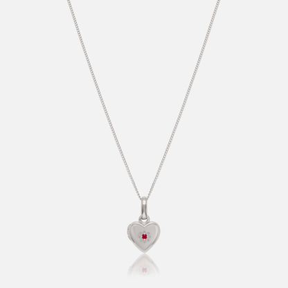 Birthstone Heart Locket Necklace in Silver with July Ruby birthstone – Jewelled Me