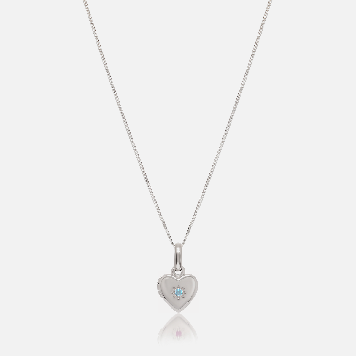 Birthstone Heart Locket Necklace in Silver with March Aquamarine birthstone – Jewelled Me