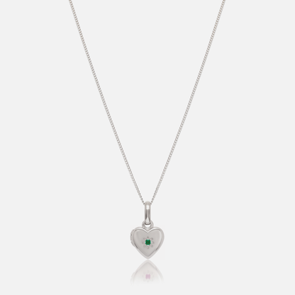Birthstone Heart Locket Necklace in Silver with May Emerald birthstone – Jewelled Me
