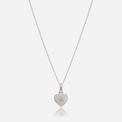Birthstone Heart Locket Necklace in Silver with November Citrine birthstone – Jewelled Me