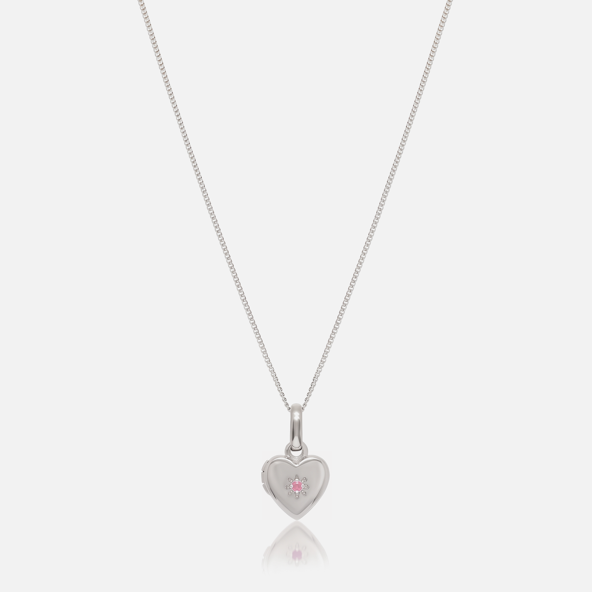 Birthstone Heart Locket Necklace in Silver with October Rose Quartz birthstone – Jewelled Me