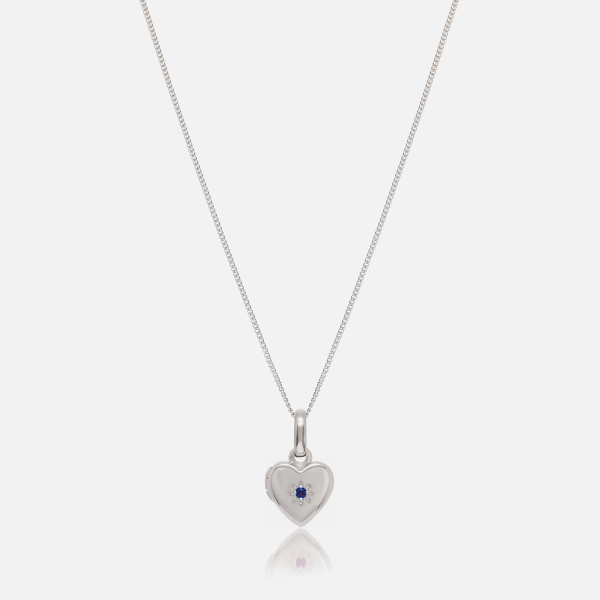 Birthstone Heart Locket Necklace in Silver with September Sapphire birthstone – Jewelled Me