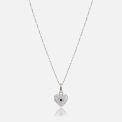 Birthstone Heart Locket Necklace in Silver with September Sapphire birthstone – Jewelled Me