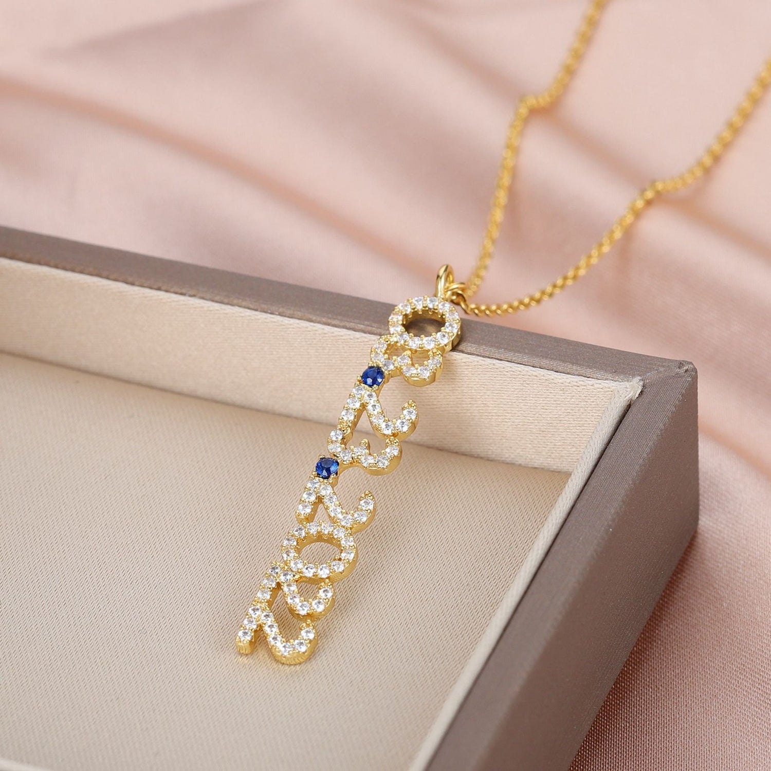 Pave Custom Date Necklace (Vertical) - Jewelled Me