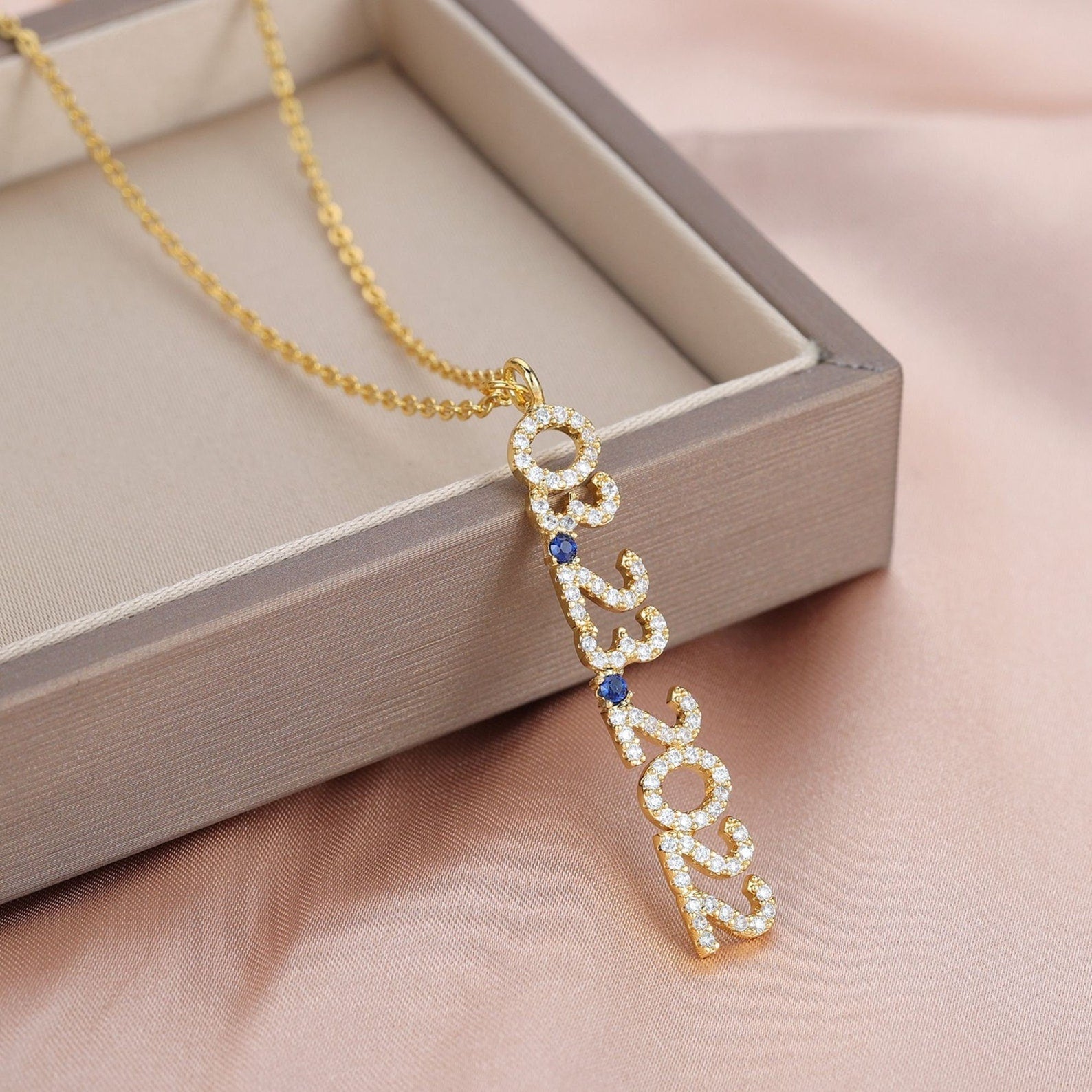 Pave Custom Date Necklace (Vertical) - Jewelled Me
