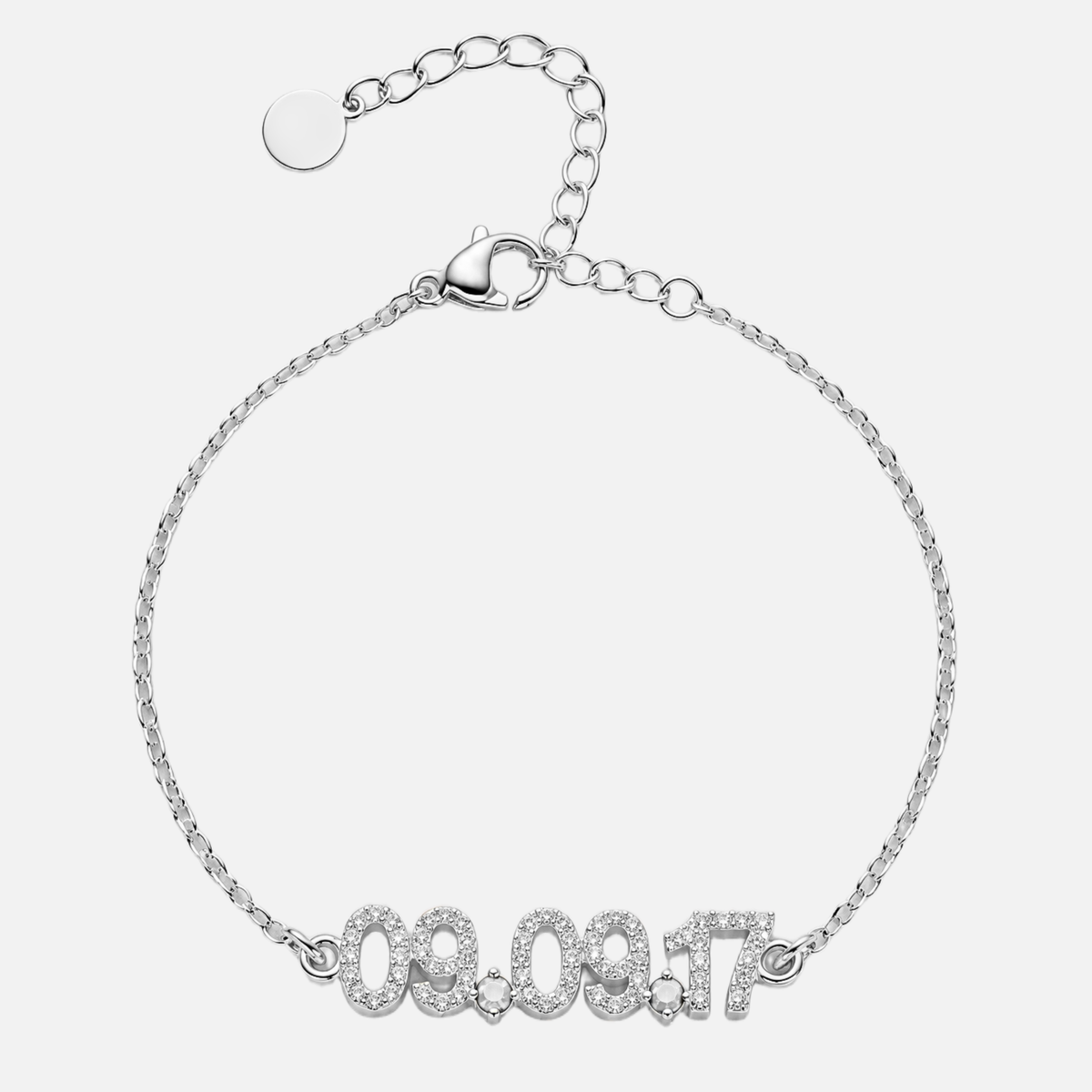 Mini Pave Custom Date Bracelet in silver with April Diamond birthstone
