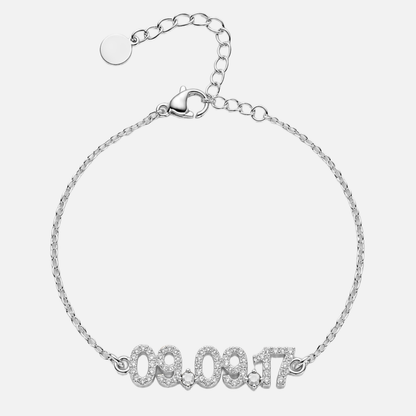 Mini Pave Custom Date Bracelet in silver with April Diamond birthstone