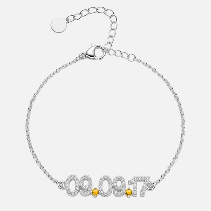 Mini Pave Custom Date Bracelet in silver with November Citrine birthstone