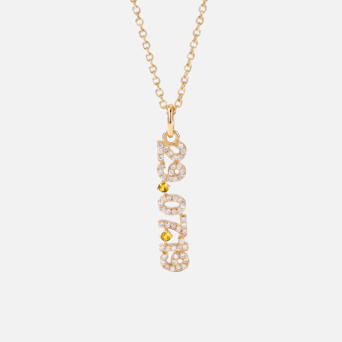 Mini Pave Date Necklace (Vertical) in gold with November Citrine birthstone