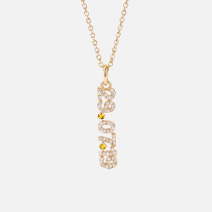 Mini Pave Date Necklace (Vertical) in gold with November Citrine birthstone