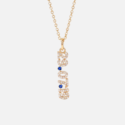 Mini Pave Date Necklace (Vertical) in gold with September Sapphire birthstone