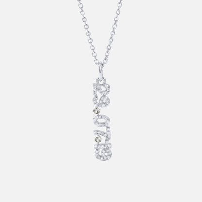 Mini Pave Date Necklace (Vertical) in silver with April Diamond birthstone