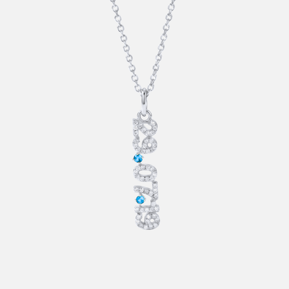 Mini Pave Date Necklace (Vertical) in silver with December Blue Topaz birthstone
