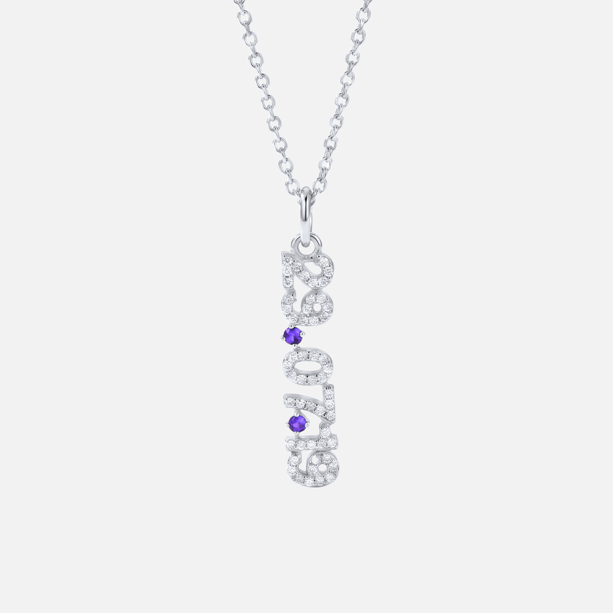 Mini Pave Date Necklace (Vertical) in silver with June Alexandrite birthstone