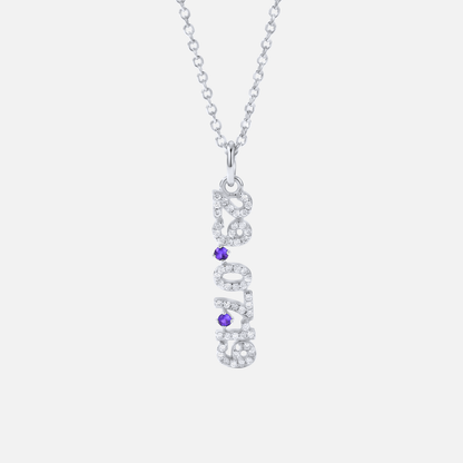 Mini Pave Date Necklace (Vertical) in silver with June Alexandrite birthstone
