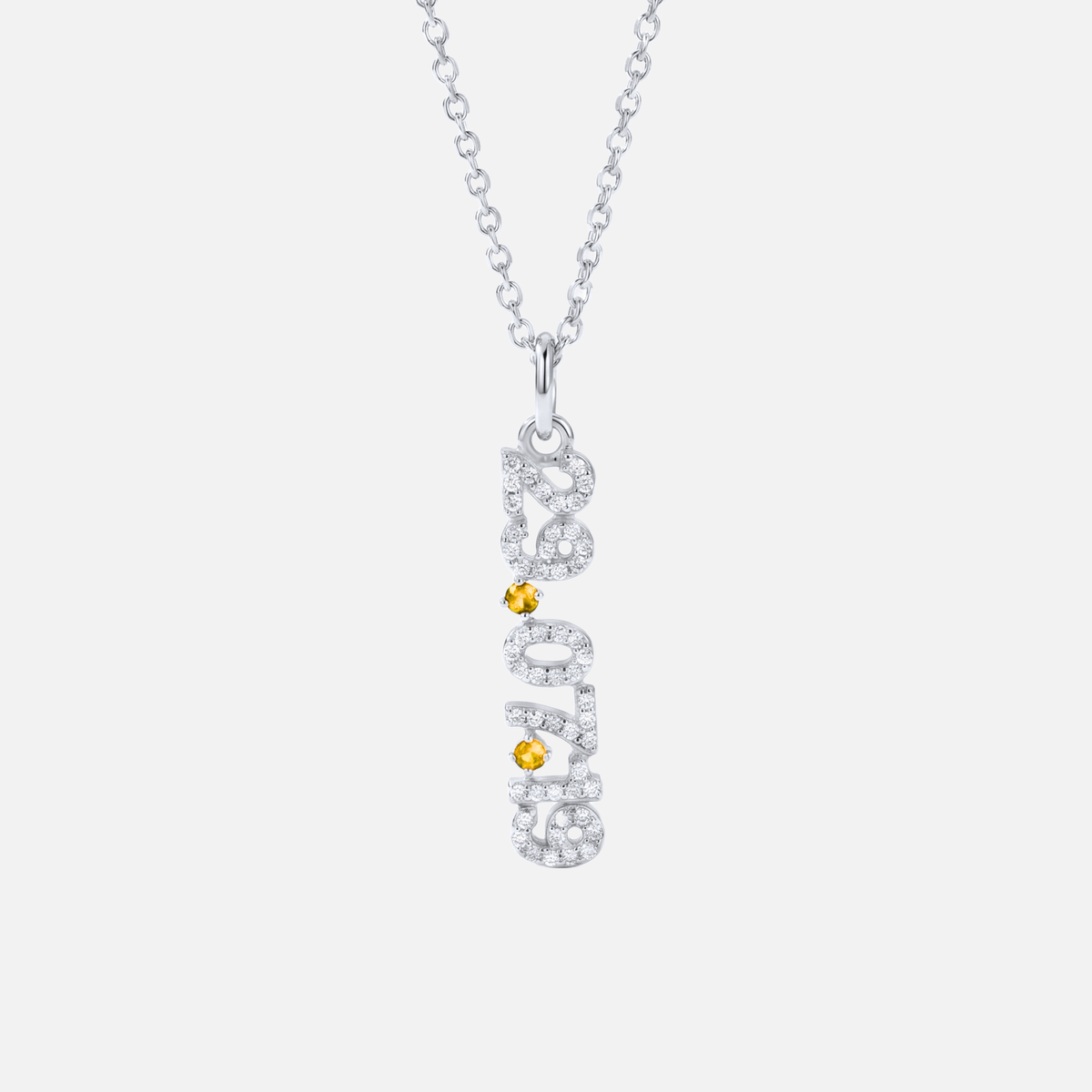 Mini Pave Date Necklace (Vertical) in silver with November Citrine birthstone
