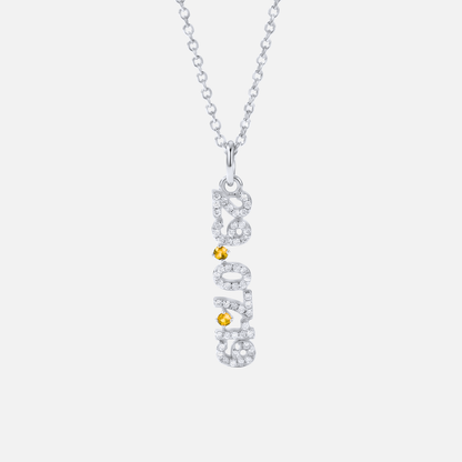 Mini Pave Date Necklace (Vertical) in silver with November Citrine birthstone