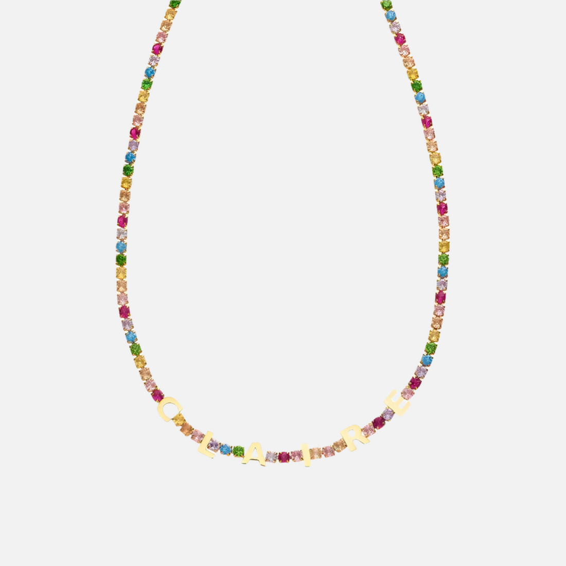ICED Custom Name Rainbow Gem Necklace - Jewelled Me