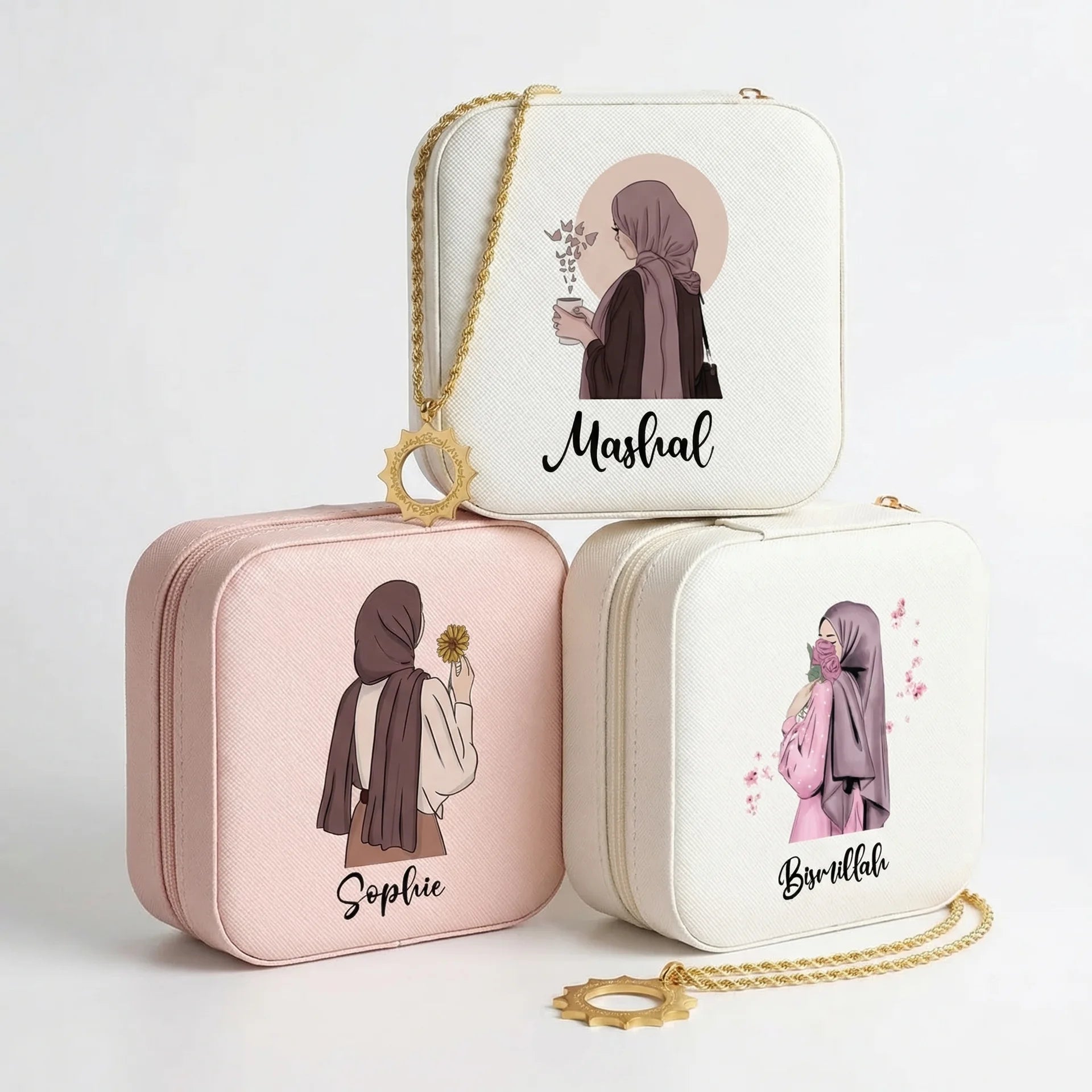Custom Hijab Girl Jewellery Travel Case (Single Name) - Jewelled Me