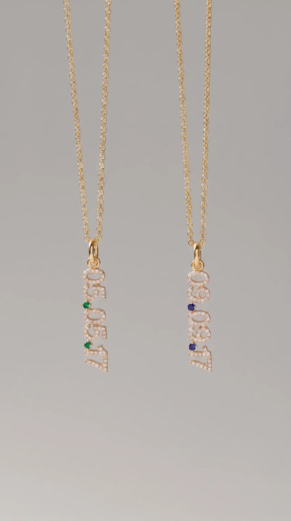 Mini Pave Date Necklace (Vertical)