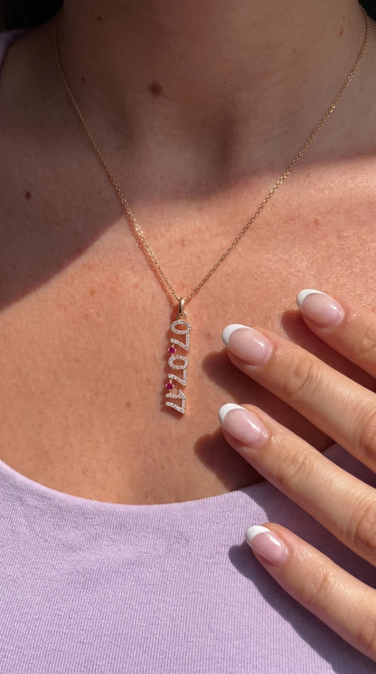 Mini Pave Date Necklace (Vertical)