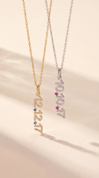 Mini Pave Date Necklace (Vertical)
